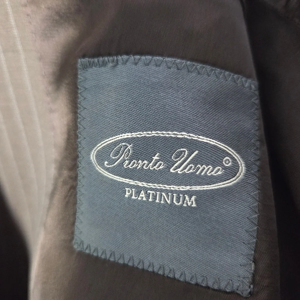 Pronto Uomo Platinum Mens Brown Pinstripe 3 Button Blazer‎ Suit Jacket Excellent